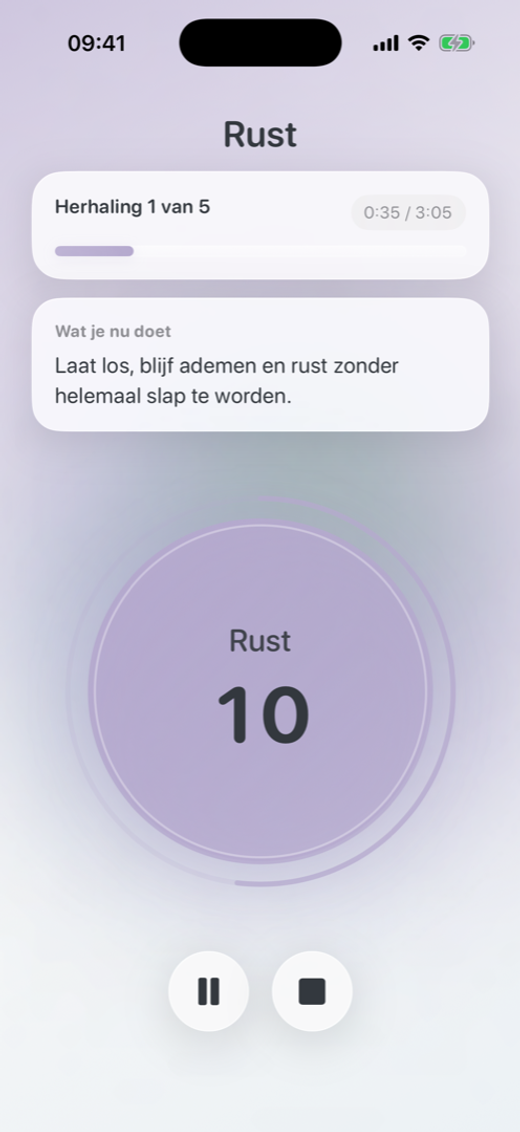 Rust scherm van de Oever app tijdens een Applied Tension oefening.