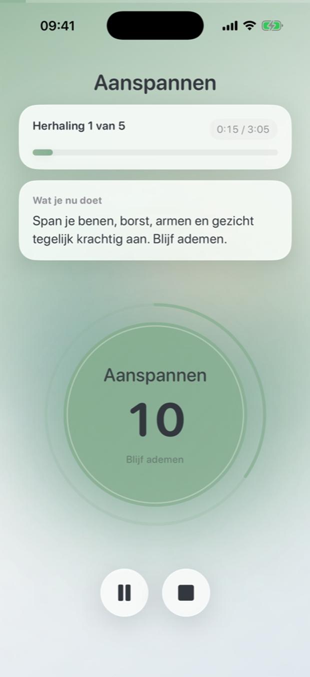 Aanspannen scherm van de Oever app.